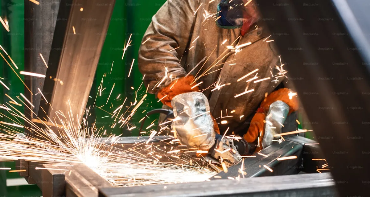 Angle grinder cutting metal with sparks
